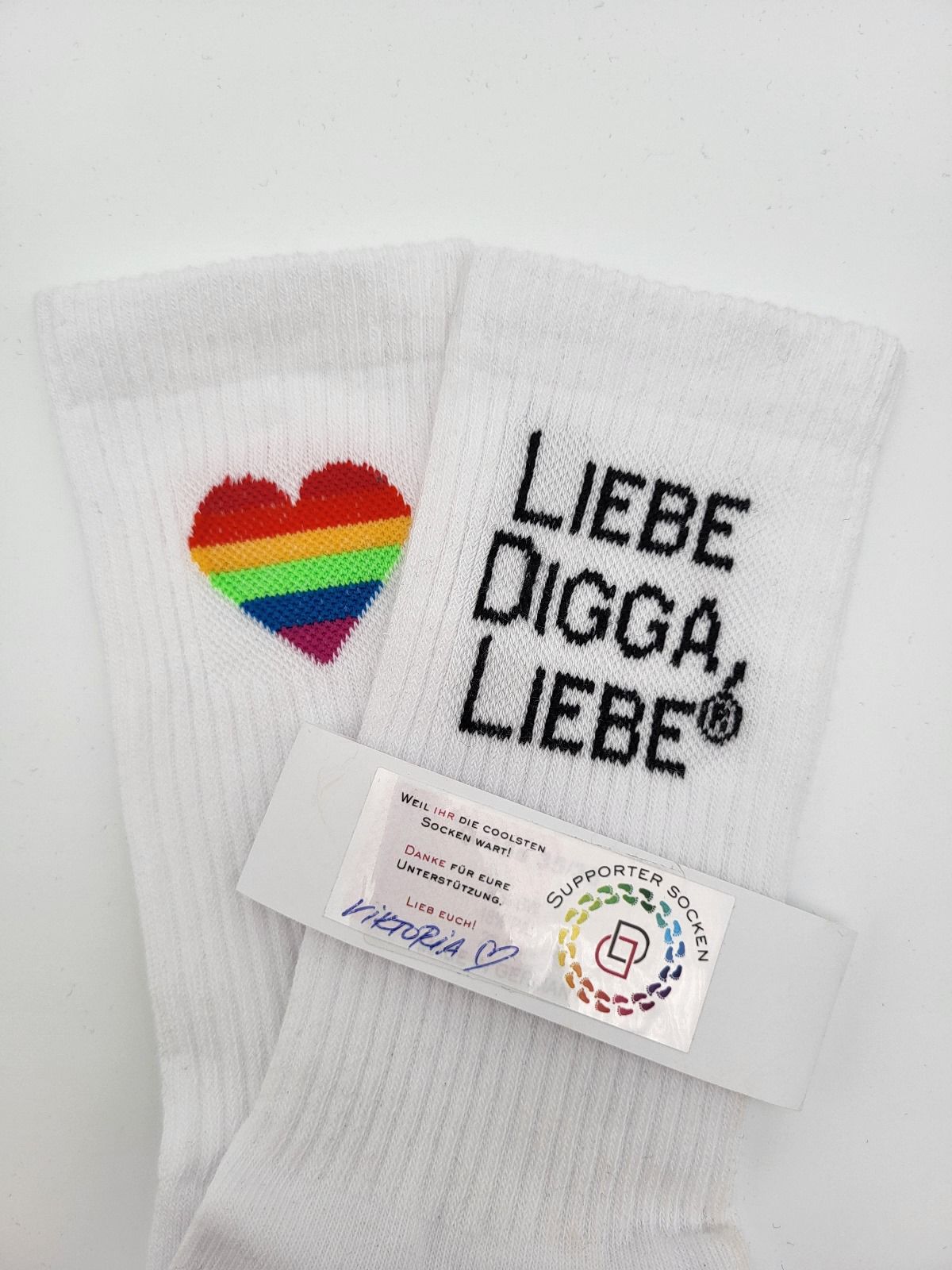 Socken Liebe Digga, Liebe mit Regenbogenherz